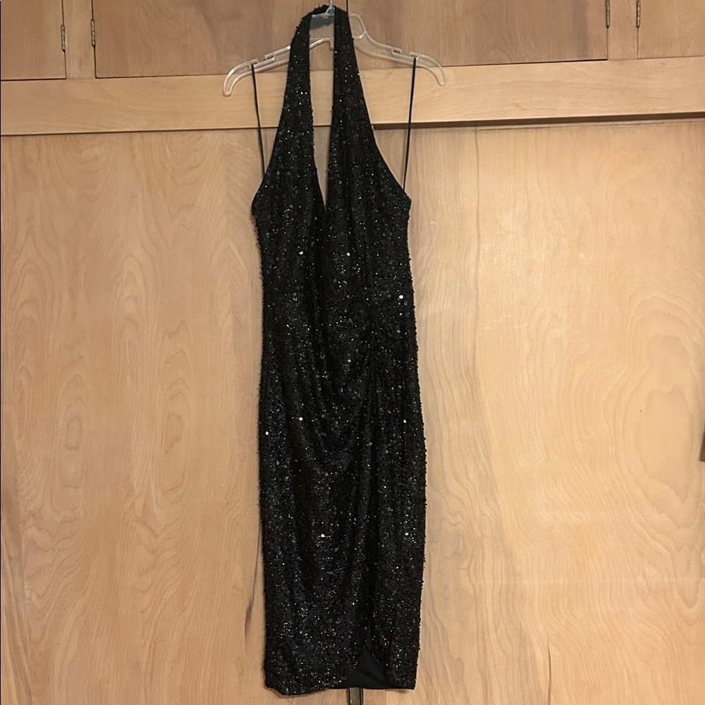 Fashion Nova Black Sequins Backless Dress